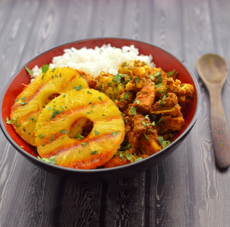 Vegan Indian Potato Curry + Grilled Pineapple - Rich Bitch Cooking Blog