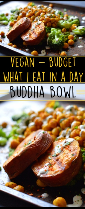Vegan What I Eat In A Day - Budget (3#) - Buddha Bowl - Chickpeas, Broccoli, Sweet Potato, Tahini - Rich Bitch Cooking Blog
