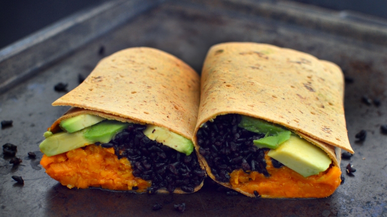 Vegan Sweet Potato Black Rice Wrap - 3 Vegan Lunch Ideas - Easy - Rich Bitch Cooking Blog
